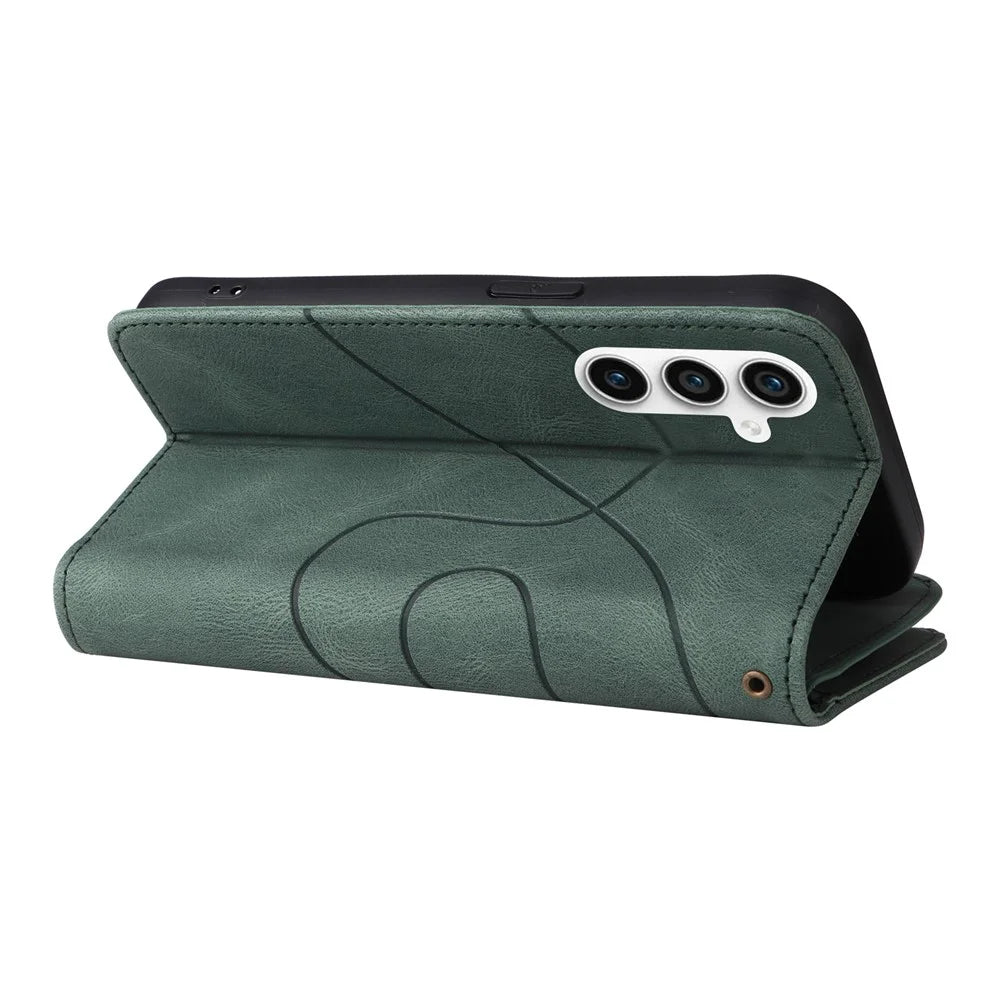 For Samsung Galaxy S23 FE Leather Case with Strap Zipper 9 Card Slot Phone Cover Stand - Green - 6