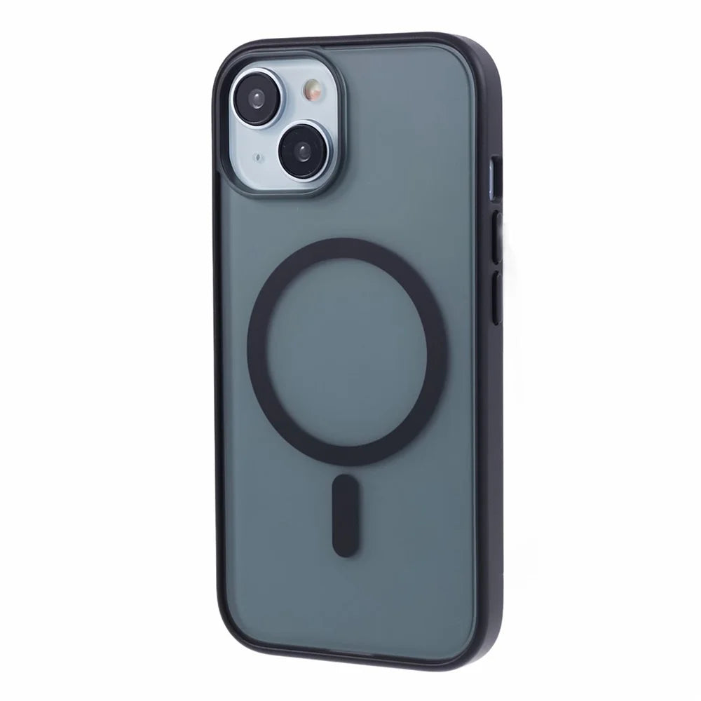 For iPhone 15 Plus Matte Phone Case Compatible with MagSafe PC+TPU Back Cover - Black - 1