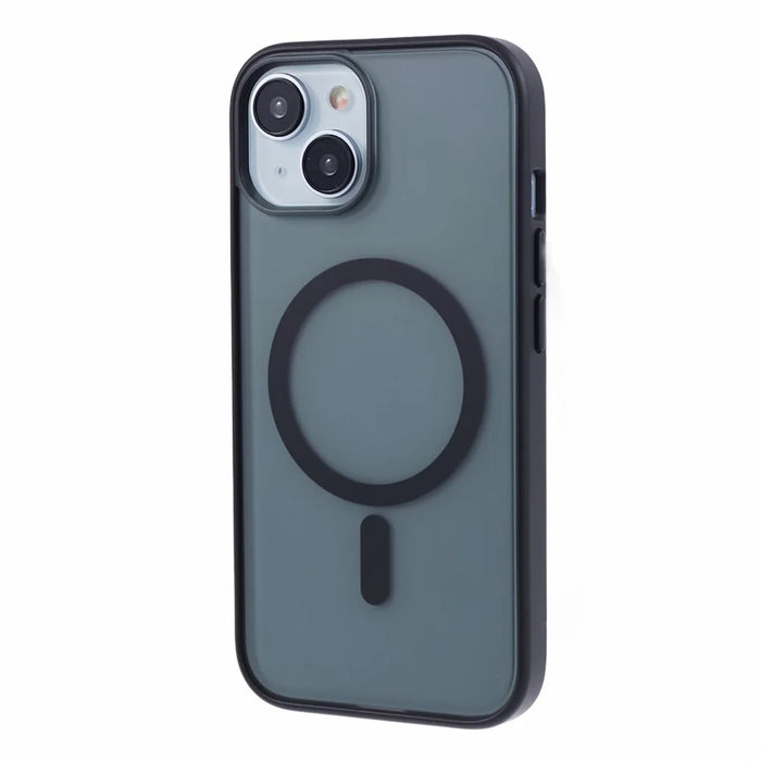 For iPhone 15 Plus Matte Phone Case Compatible with MagSafe PC+TPU Back Cover - Black - 1