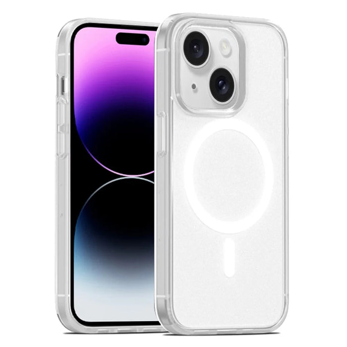 For iPhone 15 Shockproof Matte Phone Case Compatible with MagSafe PC+TPU Back Cover - Translucent - 1
