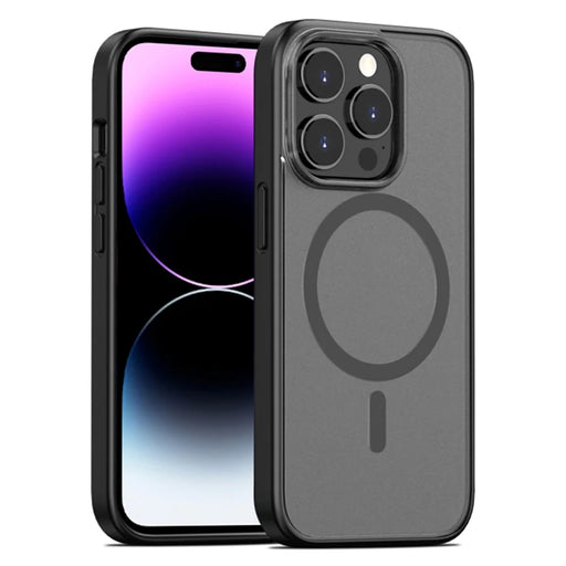 For iPhone 15 Pro Fall Protection Phone Case Compatible with MagSafe PC+TPU Matte Back Cover - Black - 1
