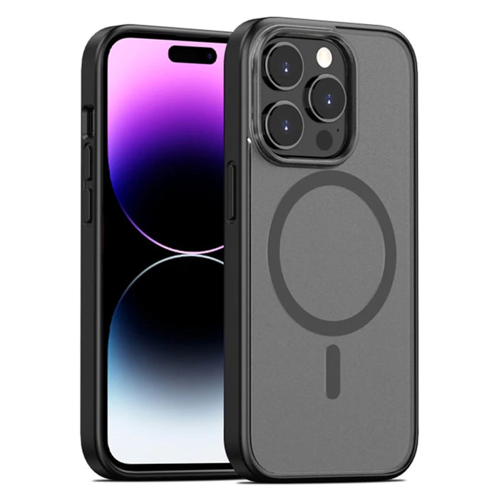 For iPhone 15 Pro Fall Protection Phone Case Compatible with MagSafe PC+TPU Matte Back Cover - Black - 1