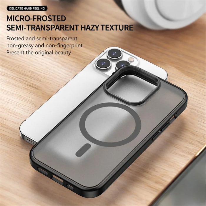 For iPhone 15 Pro Fall Protection Phone Case Compatible with MagSafe PC+TPU Matte Back Cover - Black - 2
