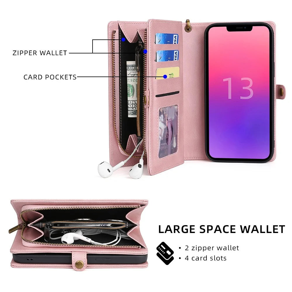 MEGSHI 017 Series For iPhone 15 Magnetic Detachable Phone Cover Zipper Wallet PU Leather Drop-proof Case - Rose Gold - 2