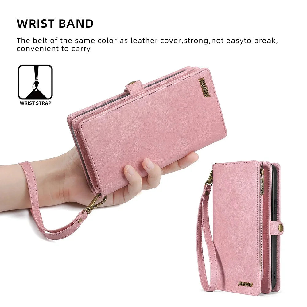 MEGSHI 017 Series For iPhone 15 Magnetic Detachable Phone Cover Zipper Wallet PU Leather Drop-proof Case - Rose Gold - 7