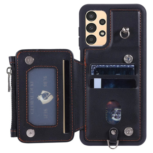 009 Shockproof Phone Case for Samsung Galaxy A53 5G , RFID Blocking PU+TPU Cover Kickstand Zipper Wallet Shell with Strap - Black - 2