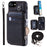 009 For iPhone 6 / 6s / 7 / 8 / SE (2020) / SE (2022) Back Shell RFID Blocking Zipper Wallet Case PU Leather+TPU Kickstand Phone Cover with Straps - Black - 1