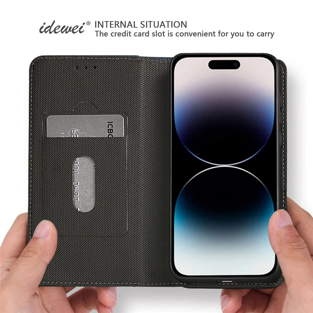 IDEWEI For iPhone 15 Pro Max PU Leather Phone Case Retro Texture Shell Stand Card Slot Magnetic Phone Cover - Black - 4