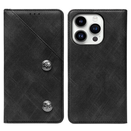 IDEWEI For iPhone 15 Retro Texture Mobile Phone Case PU Leather Shell Stand Magnetic Phone Cover with Card Slot - Black - 1