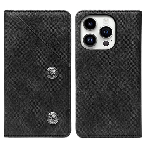 IDEWEI For iPhone 15 Plus Phone Case Retro Texture PU Leather+TPU Stand Magnetic Phone Cover with Card Slot - Black - 1