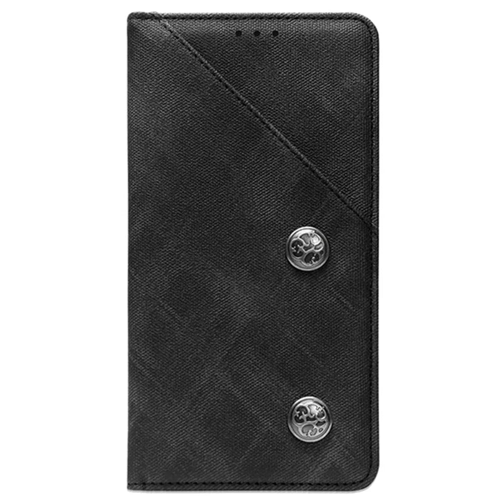IDEWEI For iPhone 15 Plus Phone Case Retro Texture PU Leather+TPU Stand Magnetic Phone Cover with Card Slot - Black - 6