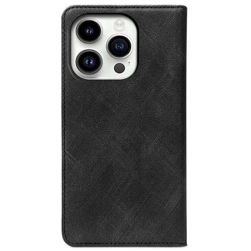 IDEWEI For iPhone 15 Plus Phone Case Retro Texture PU Leather+TPU Stand Magnetic Phone Cover with Card Slot - Black - 7