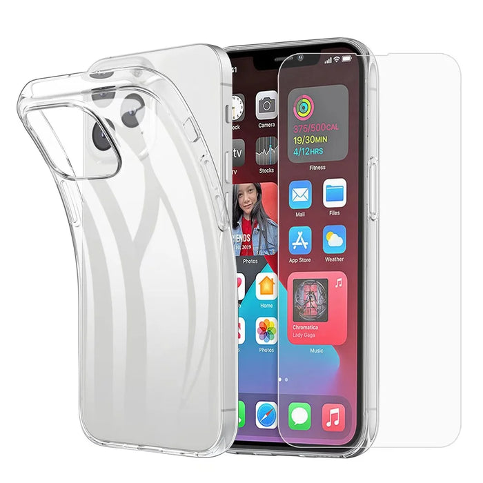 For iPhone 15 Pro Max Soft TPU Clear Phone Cover with 2.5D Tempered Glass Screen Protector - 1