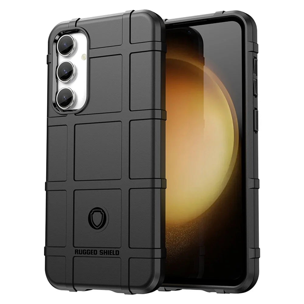 For Samsung Galaxy S23 FE Shockproof Case Square Grid Texture Soft TPU Phone Back Cover - Black - 1