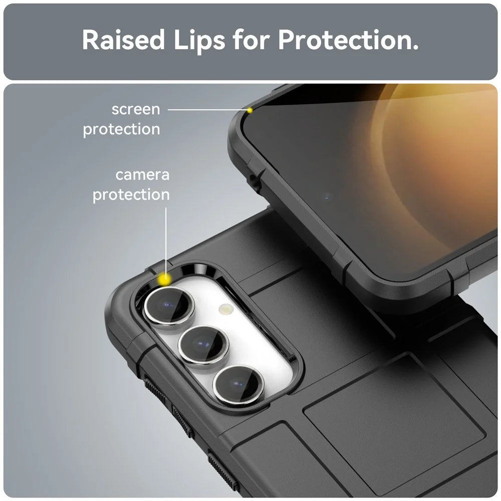 For Samsung Galaxy S23 FE Shockproof Case Square Grid Texture Soft TPU Phone Back Cover - Black - 5