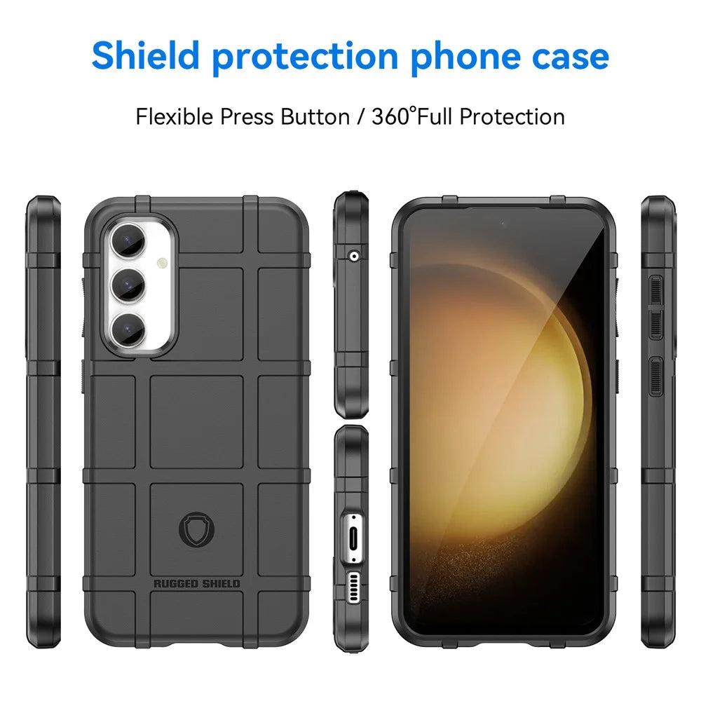 For Samsung Galaxy S23 FE Shockproof Case Square Grid Texture Soft TPU Phone Back Cover - Black - 7