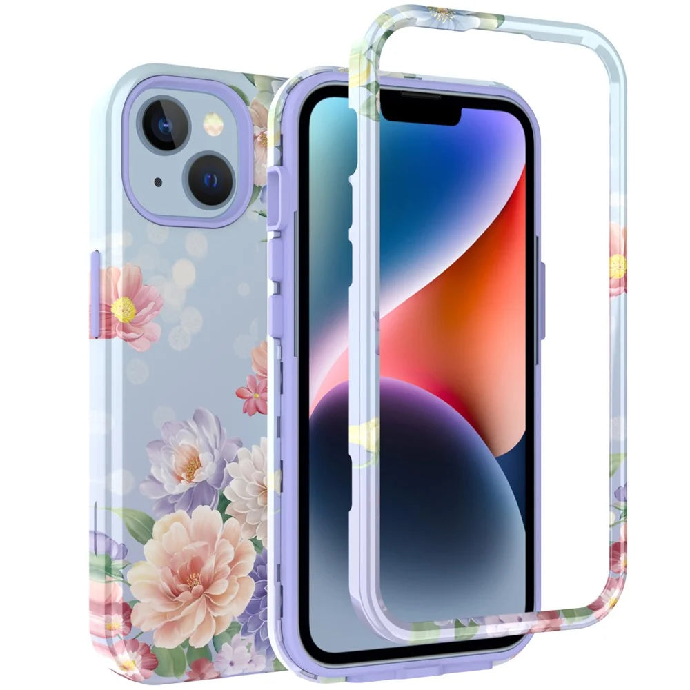 GW03 IMD Pattern Phone Cover for iPhone 15 , PC + TPU Anti-scratch Mobile Phone Case - 10046 Flower Pattern - 1