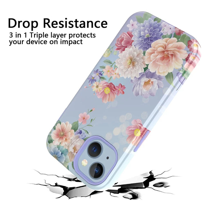 GW03 IMD Pattern Phone Cover for iPhone 15 , PC + TPU Anti-scratch Mobile Phone Case - 10046 Flower Pattern - 3