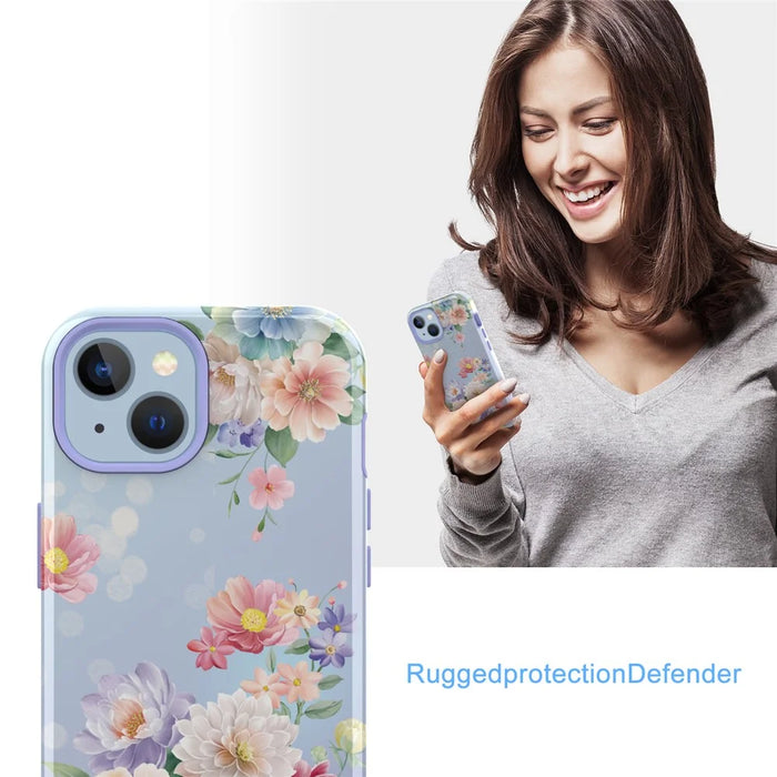 GW03 IMD Pattern Phone Cover for iPhone 15 , PC + TPU Anti-scratch Mobile Phone Case - 10046 Flower Pattern - 4