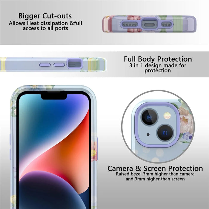 GW03 IMD Pattern Phone Cover for iPhone 15 , PC + TPU Anti-scratch Mobile Phone Case - 10046 Flower Pattern - 5
