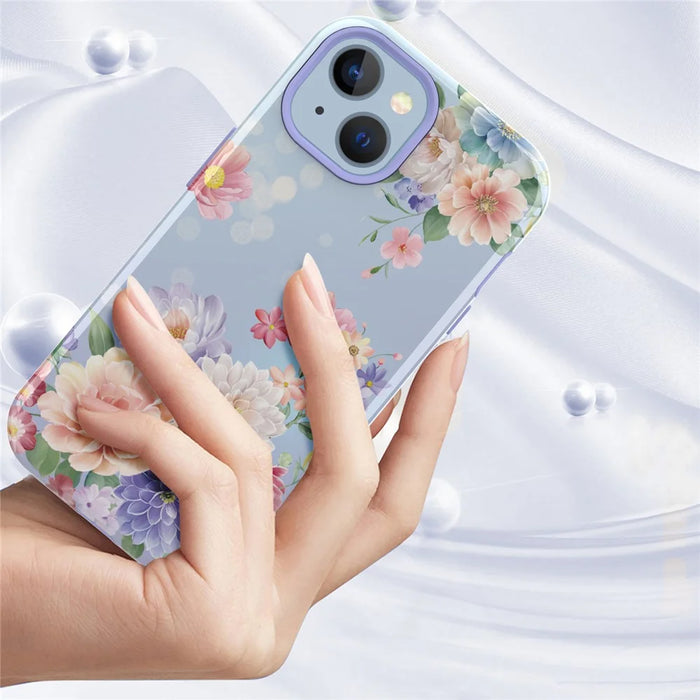 GW03 IMD Pattern Phone Cover for iPhone 15 , PC + TPU Anti-scratch Mobile Phone Case - 10046 Flower Pattern - 6