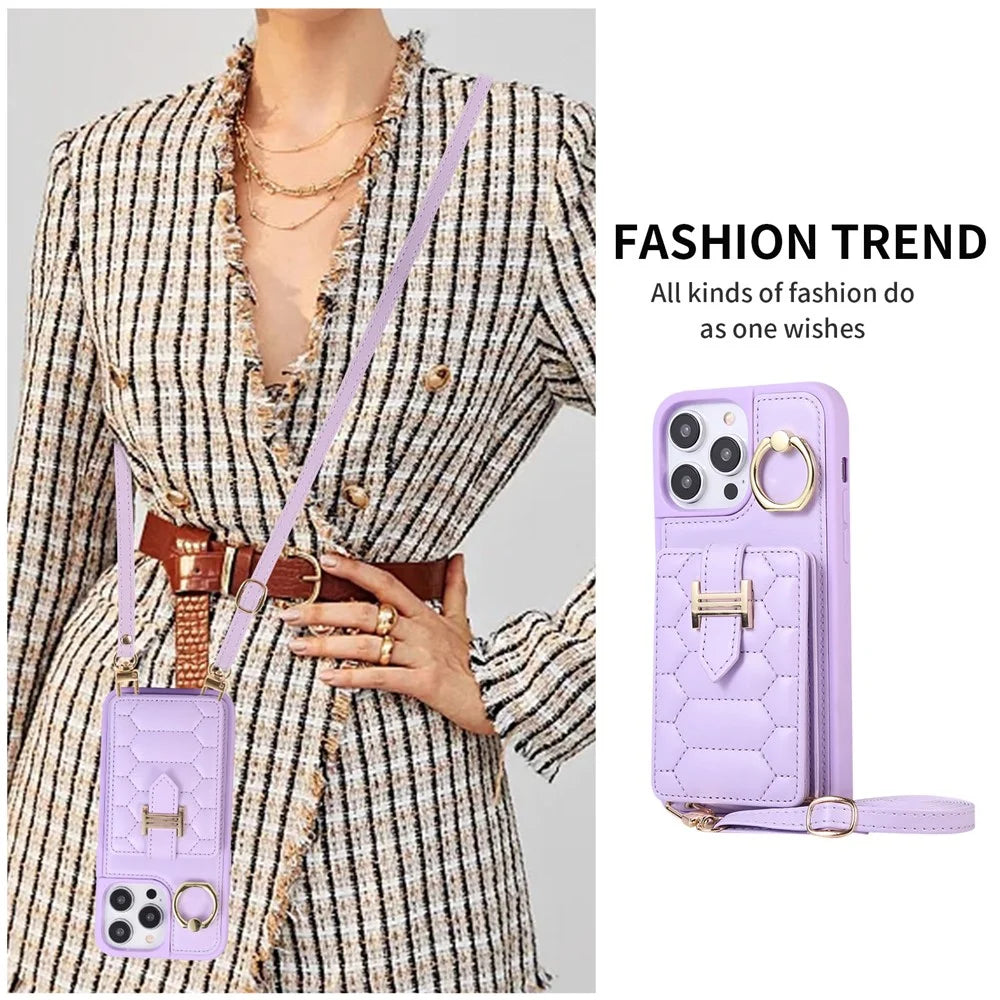 For iPhone 15 Pro PU Leather+TPU Cover Phone Shell Card Holder Cell Phone Cover with Ring Holder Kickstand - Light Purple - 2