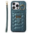 For iPhone 15 Pro Max Ring Holder Kickstand PU Leather+TPU Cover Phone Case Card Holder Cell Phone Shell - Blackish Green - 6