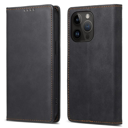 DF-05 For iPhone 15 Pro Max PU Leather Smartphone Case RFID Blocking Phone Stand Cover Wallet - Black - 1