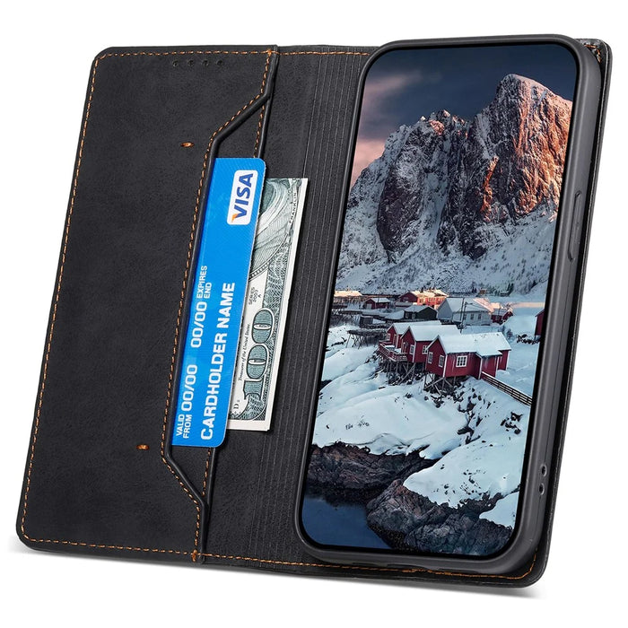 DF-05 For iPhone 15 Pro Max PU Leather Smartphone Case RFID Blocking Phone Stand Cover Wallet - Black - 3