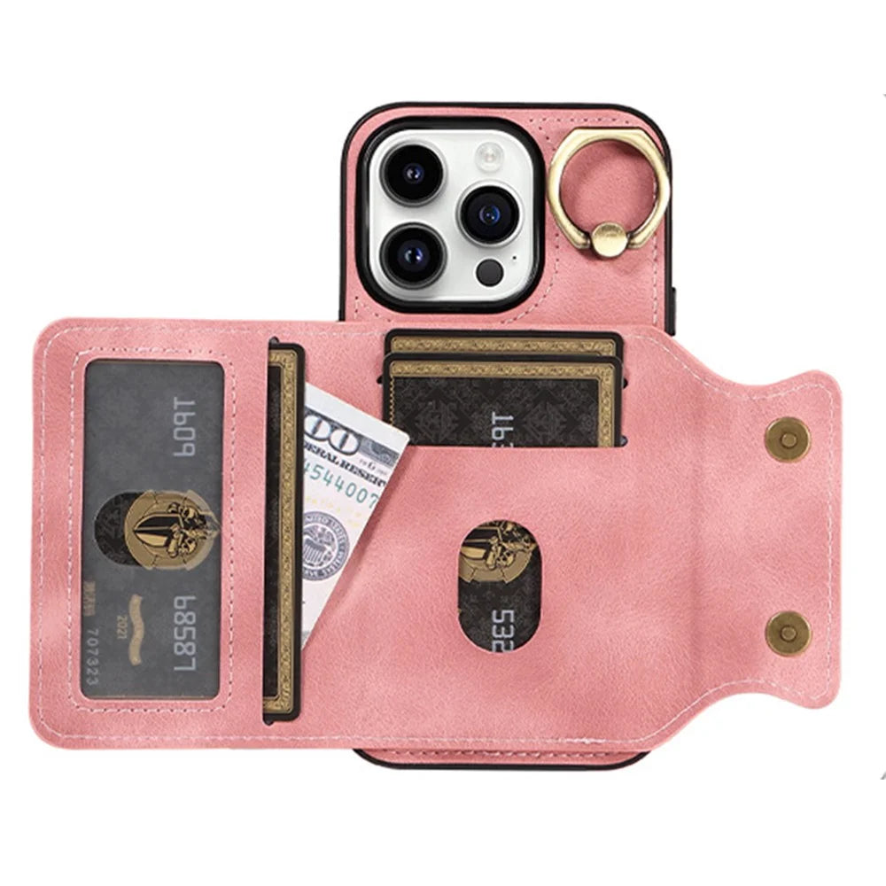 For iPhone 15 Plus PU Leather+TPU Cover Skin-touch Feeling Phone Case Card Holder Kickstand Phone Shell - Pink - 2