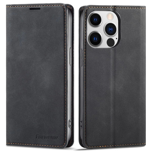 FORWENW Fantasy Series Phone Case for iPhone 15 Pro , Skin-touch Leather Phone Cover Shell Wallet - Black - 1