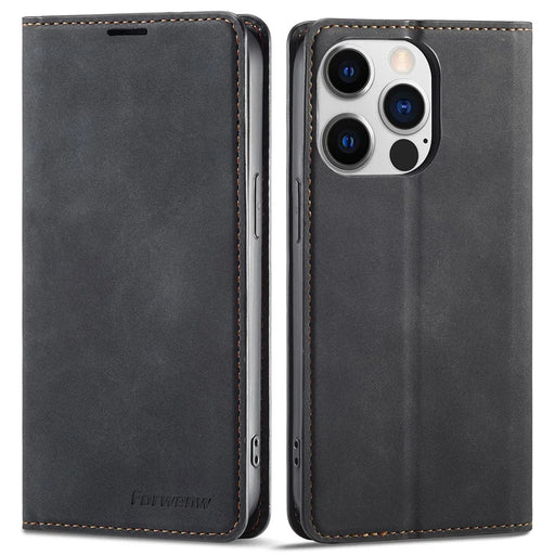 FORWENW Fantasy Series Phone Case for iPhone 15 Pro , Skin-touch Leather Phone Cover Shell Wallet - Black - 1