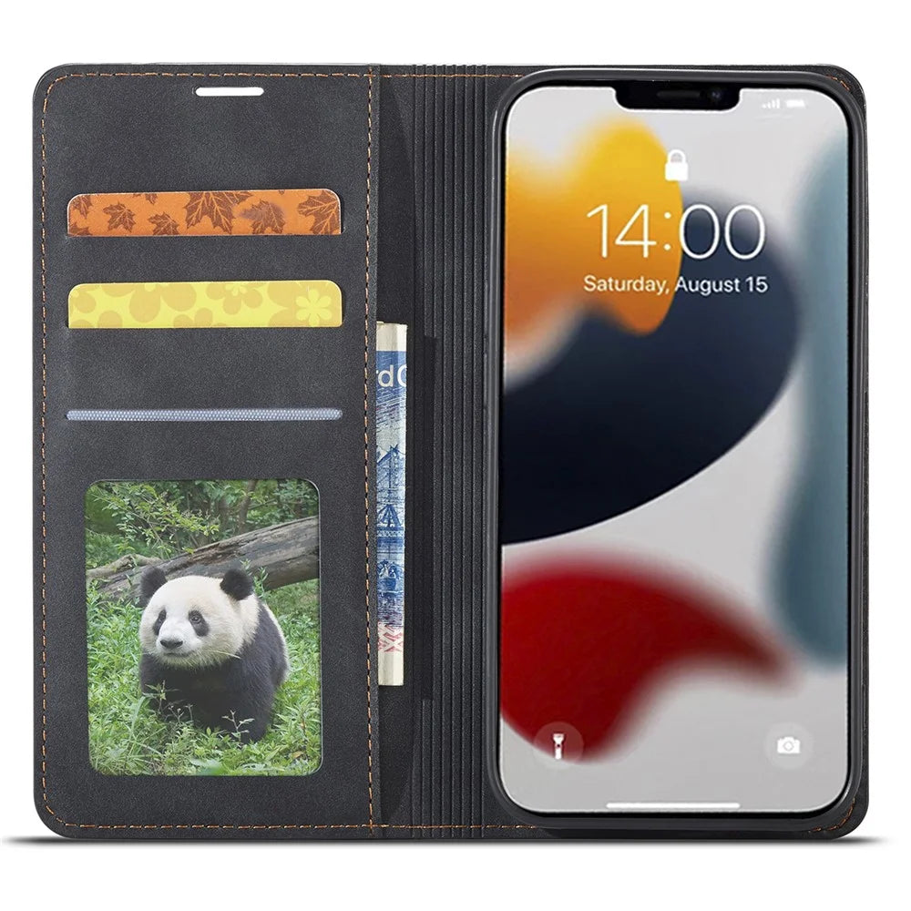 FORWENW Fantasy Series Phone Case for iPhone 15 Pro , Skin-touch Leather Phone Cover Shell Wallet - Black - 3
