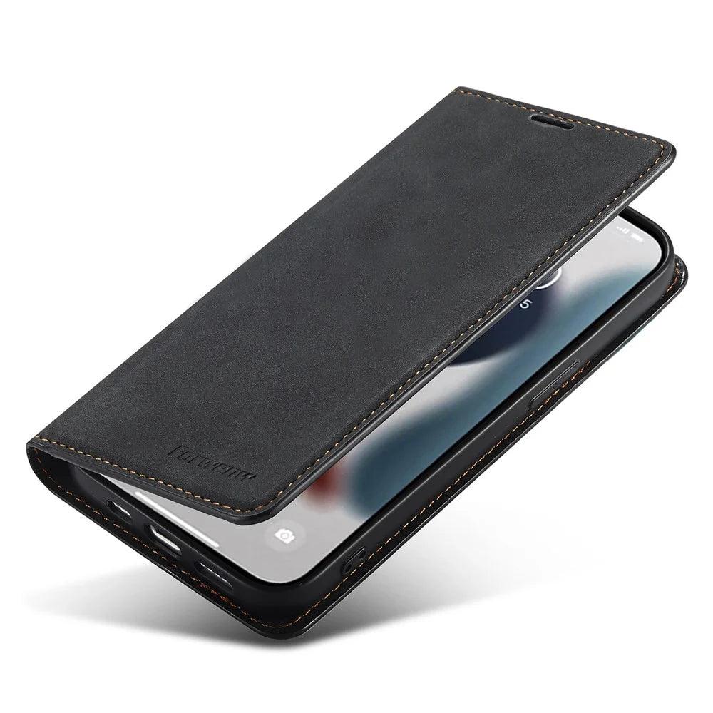 FORWENW Fantasy Series Phone Case for iPhone 15 Pro , Skin-touch Leather Phone Cover Shell Wallet - Black - 4