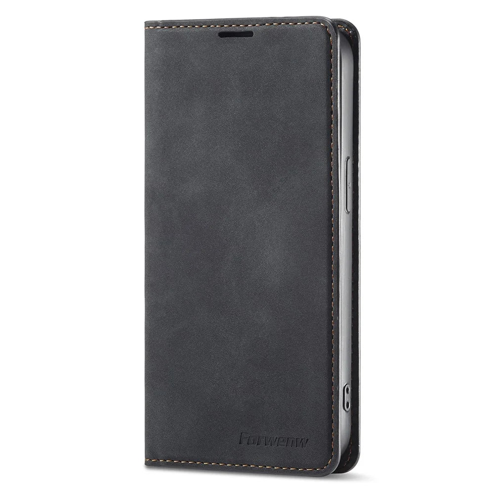 FORWENW Fantasy Series Phone Case for iPhone 15 Pro , Skin-touch Leather Phone Cover Shell Wallet - Black - 5