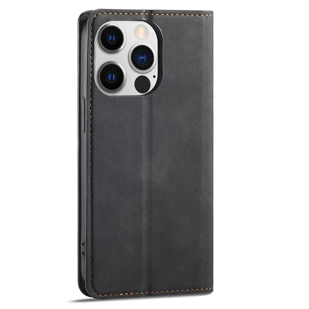 FORWENW Fantasy Series Phone Case for iPhone 15 Pro , Skin-touch Leather Phone Cover Shell Wallet - Black - 6