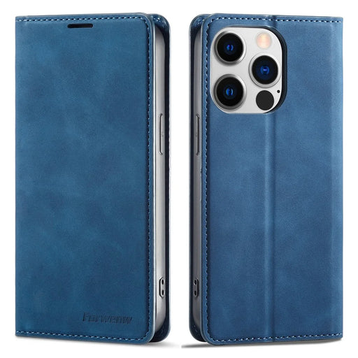 FORWENW Fantasy Series for iPhone 15 Pro Max Skin-touch PU Leather Magnetic Phone Case Phone Cover Wallet - Blue - 1
