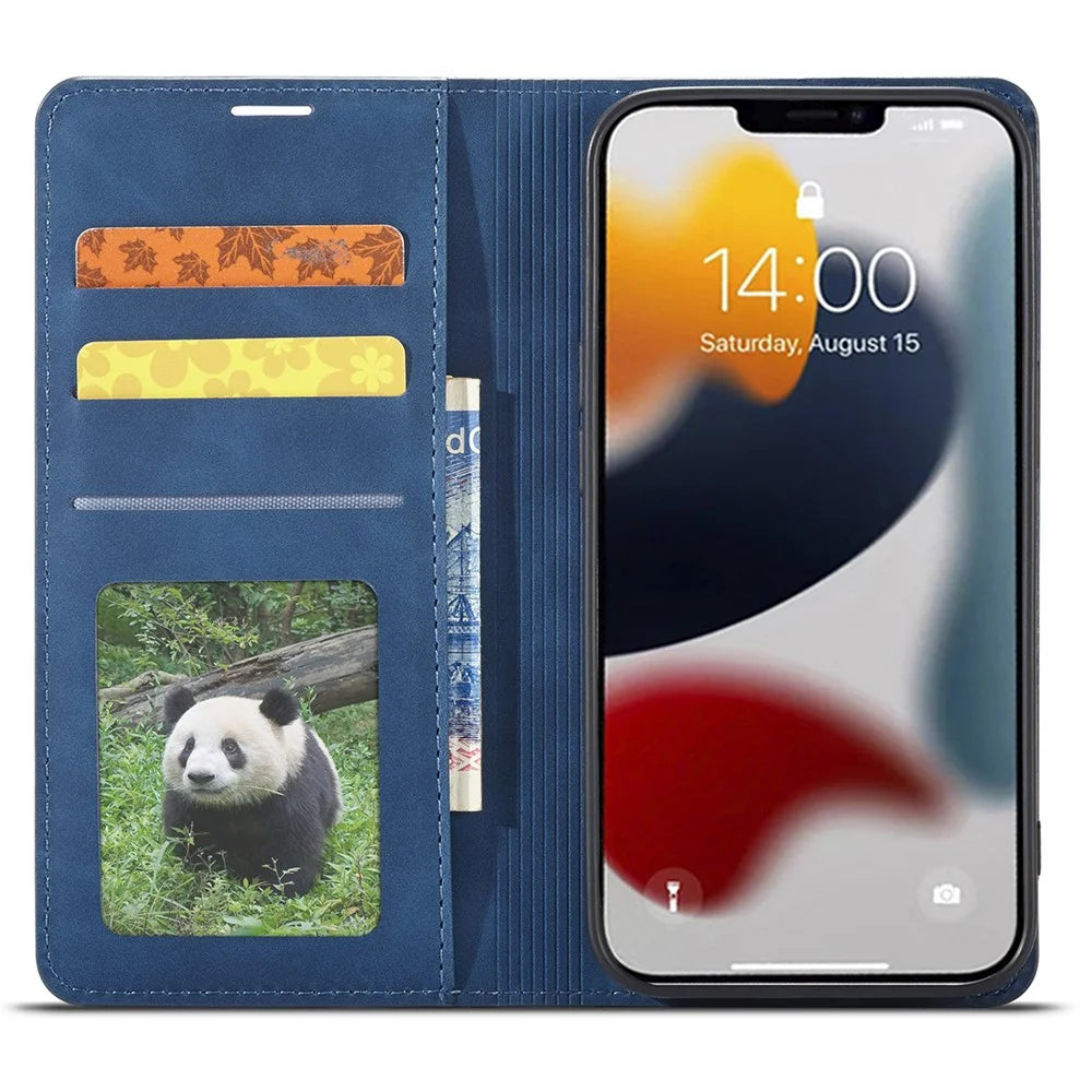 FORWENW Fantasy Series for iPhone 15 Pro Max Skin-touch PU Leather Magnetic Phone Case Phone Cover Wallet - Blue - 3