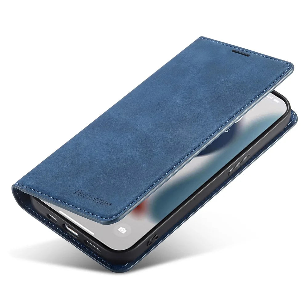 FORWENW Fantasy Series for iPhone 15 Pro Max Skin-touch PU Leather Magnetic Phone Case Phone Cover Wallet - Blue - 4
