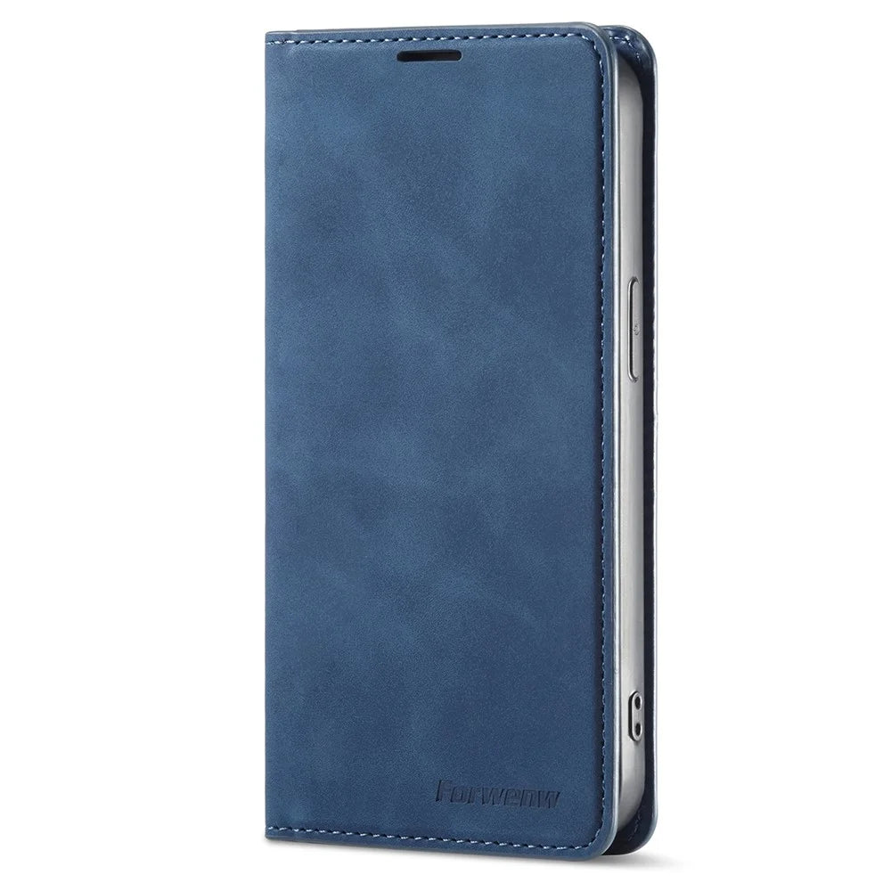 FORWENW Fantasy Series for iPhone 15 Pro Max Skin-touch PU Leather Magnetic Phone Case Phone Cover Wallet - Blue - 5