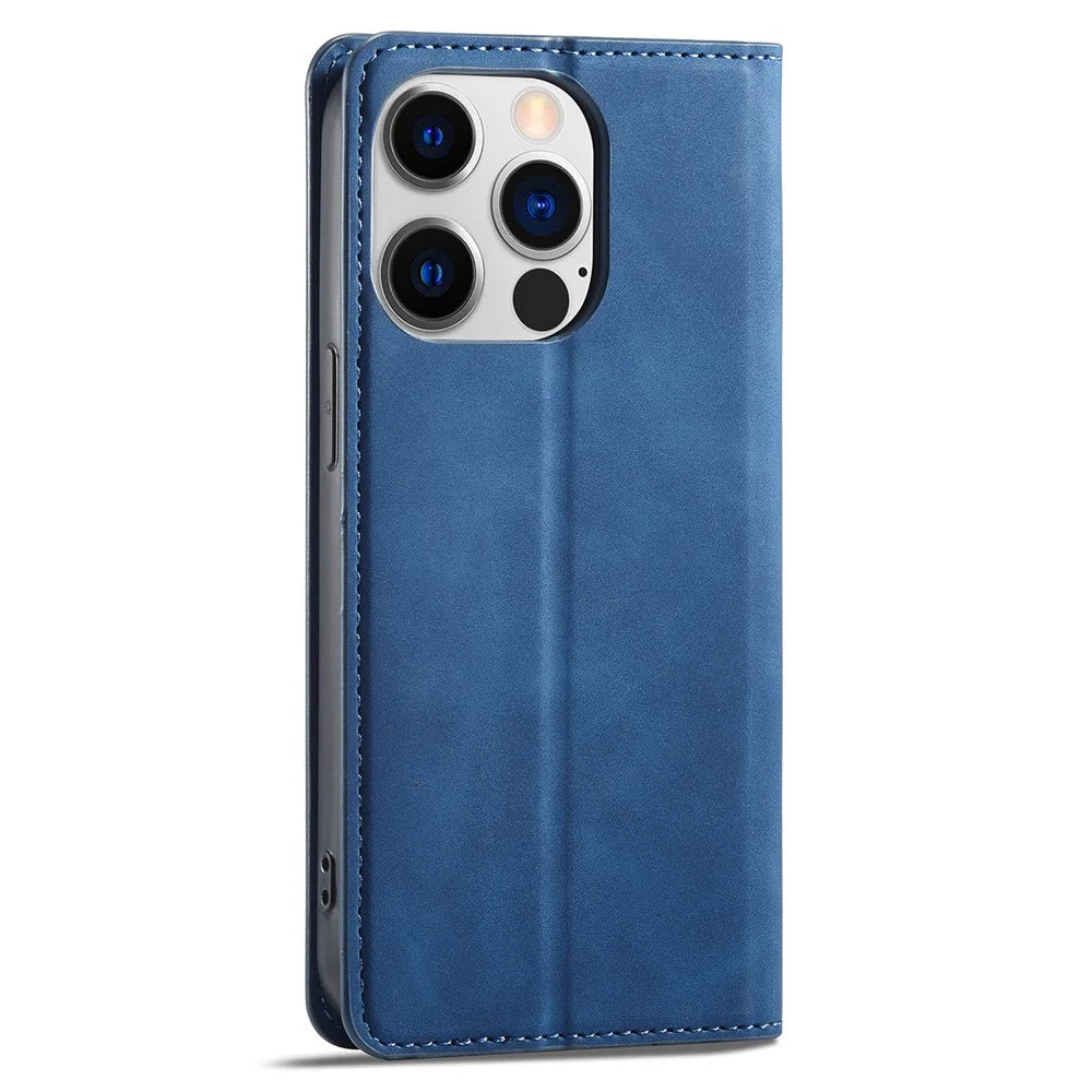 FORWENW Fantasy Series for iPhone 15 Pro Max Skin-touch PU Leather Magnetic Phone Case Phone Cover Wallet - Blue - 6