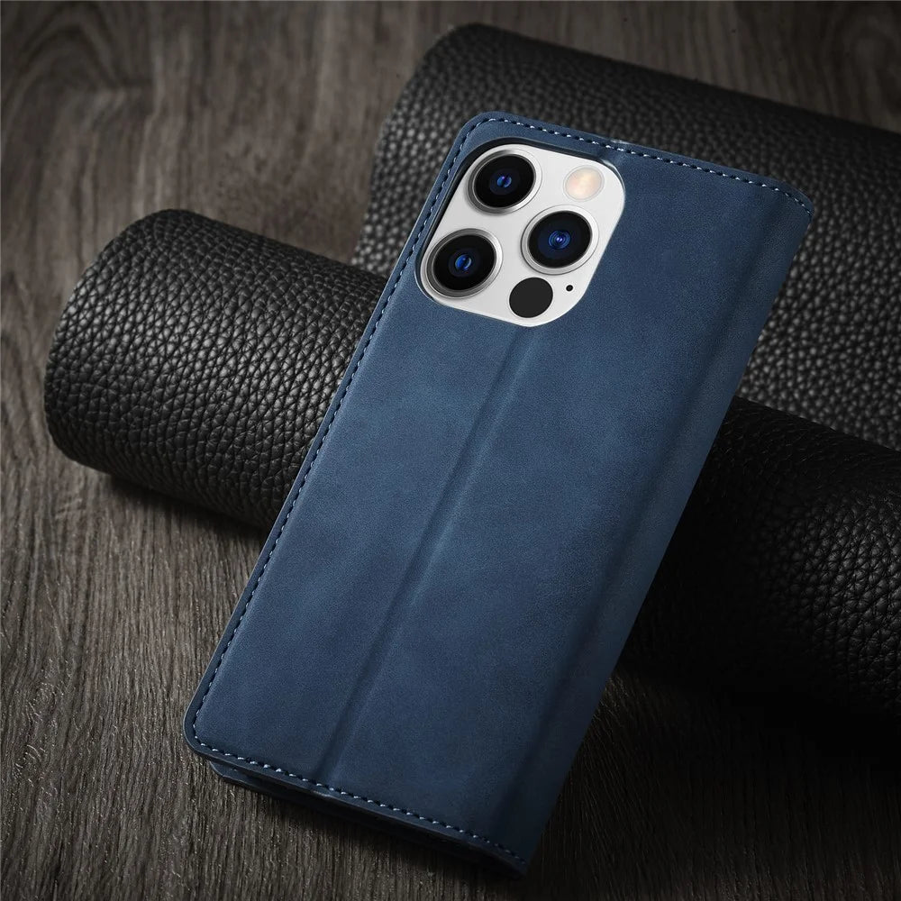 FORWENW Fantasy Series for iPhone 15 Pro Max Skin-touch PU Leather Magnetic Phone Case Phone Cover Wallet - Blue - 7