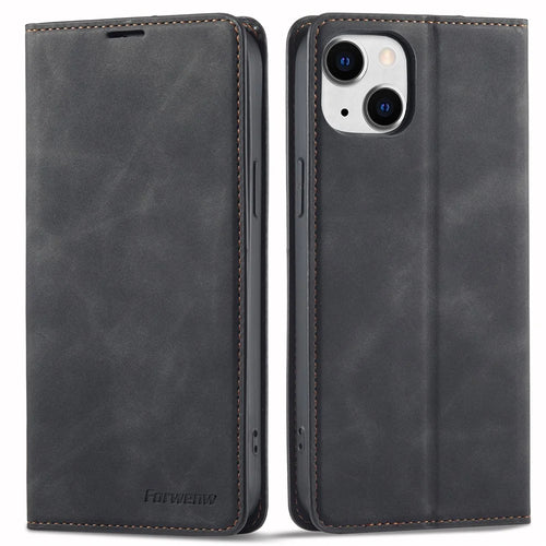 FORWENW Fantasy Series for iPhone 15 Plus Shockproof Wallet Phone Case Skin-touch Leather Wallet Phone Cover - Black - 1