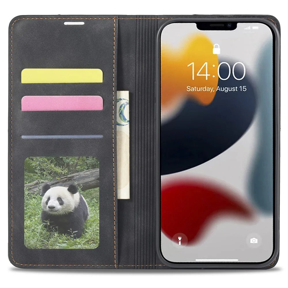 FORWENW Fantasy Series for iPhone 15 Plus Shockproof Wallet Phone Case Skin-touch Leather Wallet Phone Cover - Black - 2