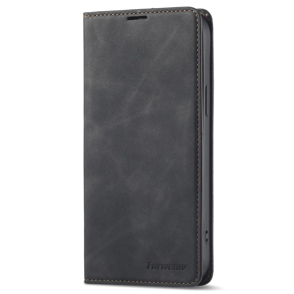 FORWENW Fantasy Series for iPhone 15 Plus Shockproof Wallet Phone Case Skin-touch Leather Wallet Phone Cover - Black - 5