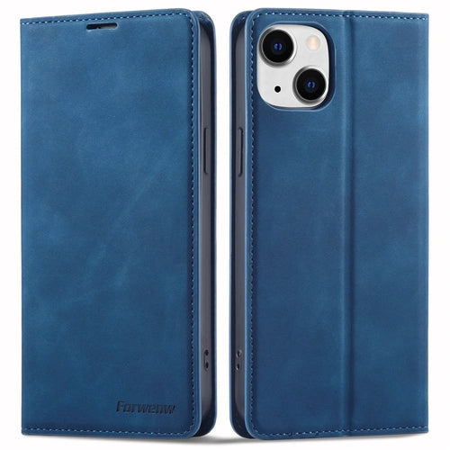 FORWENW Fantasy Series for iPhone 15 Anti-Scratch Phone Case Skin-touch Leather Phone Cover Wallet - Blue - 1