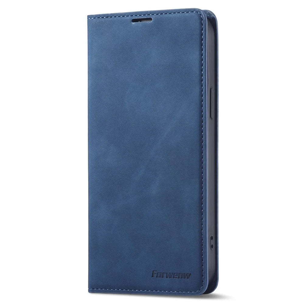 FORWENW Fantasy Series for iPhone 15 Anti-Scratch Phone Case Skin-touch Leather Phone Cover Wallet - Blue - 5