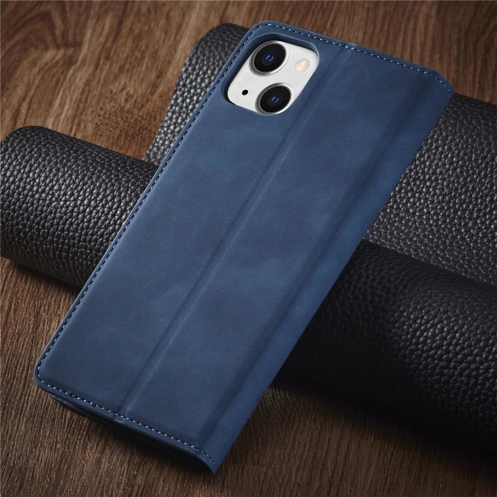 FORWENW Fantasy Series for iPhone 15 Anti-Scratch Phone Case Skin-touch Leather Phone Cover Wallet - Blue - 7