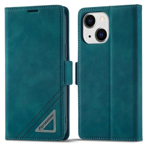 FORWENW F3 Series For iPhone 15 Anti-Scratch Phone Case Leather Wallet Phone Cover Flip Stand Shell - Green - 1