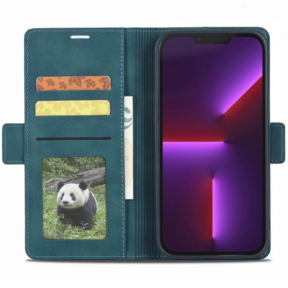 FORWENW F3 Series For iPhone 15 Anti-Scratch Phone Case Leather Wallet Phone Cover Flip Stand Shell - Green - 2